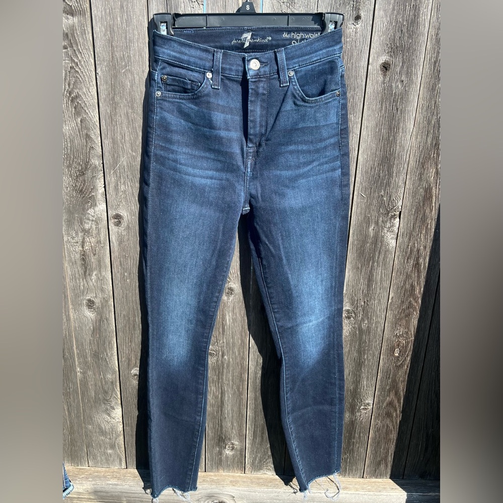 7 For All Mankind High Waist Ankle Skinny, Dark Blue Jeans